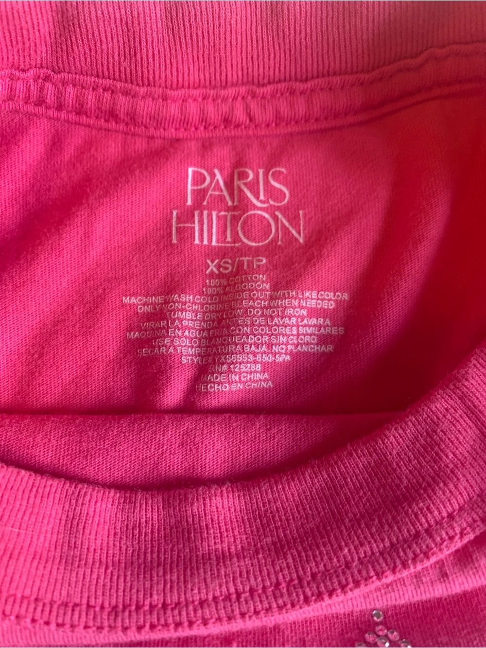 Paris Hilton "That's Hot" Rhinestone Pink Crop T-Shirt - Picture 3 of 6
